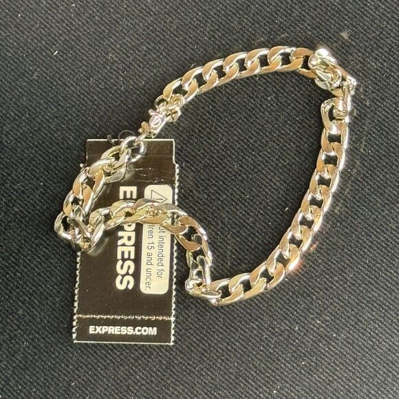 Express Silver Tone Link 8 inch Push Turn Clasp Bracelet - Picture 7 of 8